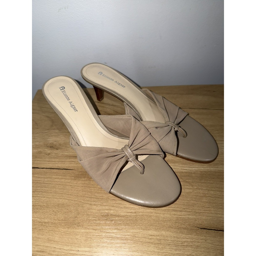 Vtg 90s Y2K Etienne Aigner Woven Leather Sandal COPLEY Kitten Heel Sz 9.5 1
